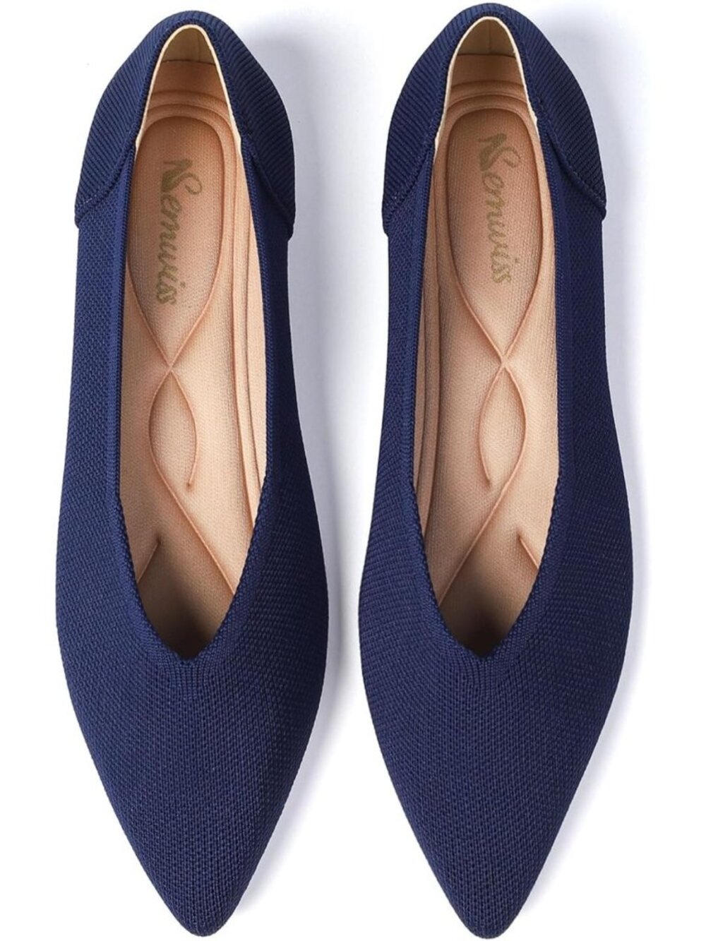 Women's Navy Ballet Flats Pointed Toe Comfortable Knit Slip Casual Shoes